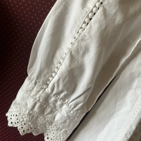 White Ruffled Mandarin Collar Blouse Sundance - Picture 6 of 8